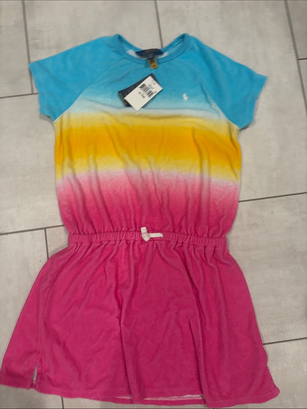 NWT Ralph Lauren Girls' Ombre Blue Yellow Pink Cotton cover up swim Dress XL 16
